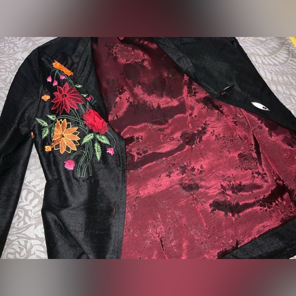 Floral Embroidered Silk  Black Blouse - Picture 6 of 11